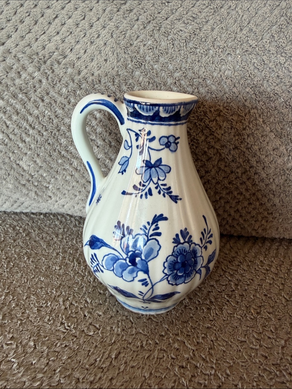 Delft  Blue and White Floral Ceramic Pitcher - Classic Home Accent
